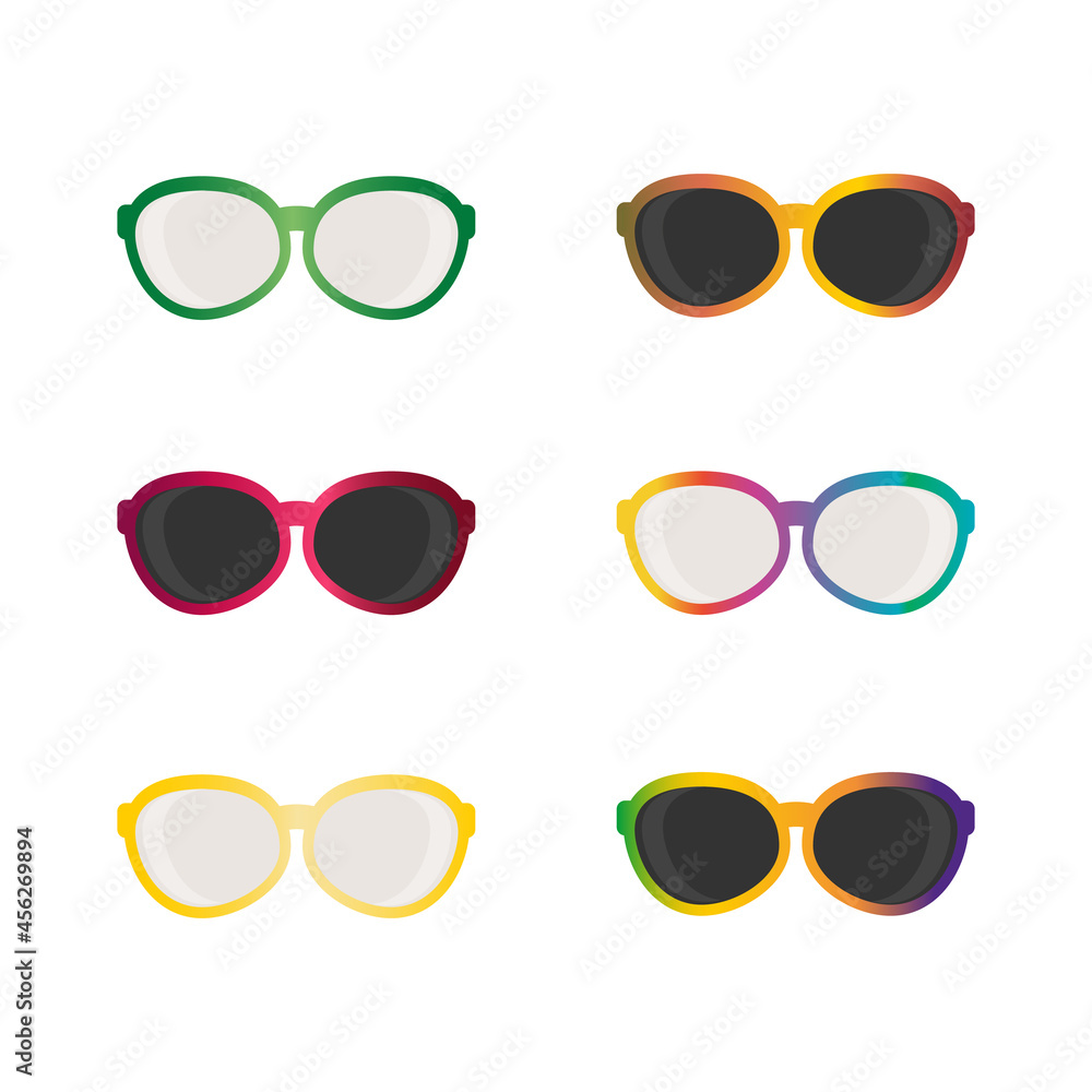 set trendy sunglasses various colors on white