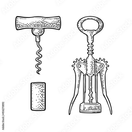 Wing corkscrew, basic corkscrew and cork.