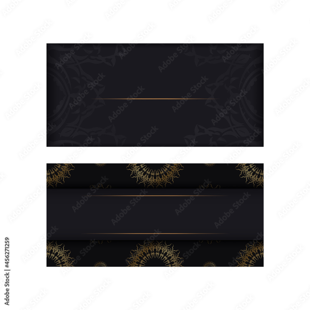 Postcard template in black color with golden Indian pattern