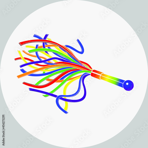 Rainbow whip sex toy. BDSM accessory for sexual role play. Pride LGBT. Symbols of Lesbian, gay, bisexual, transgender culture. Erotic icon, fetish. Isolated vector illustration.