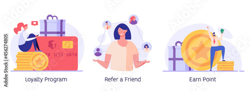 Man looking for great deals, gets bonuses and cashback. Concept of discount, customer service, online shopping, earn point, loyalty program, refer a friend. Vector illustration in flat design photo