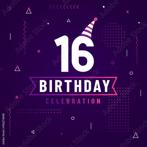 16 years birthday greetings card, 16 birthday celebration background free vector.