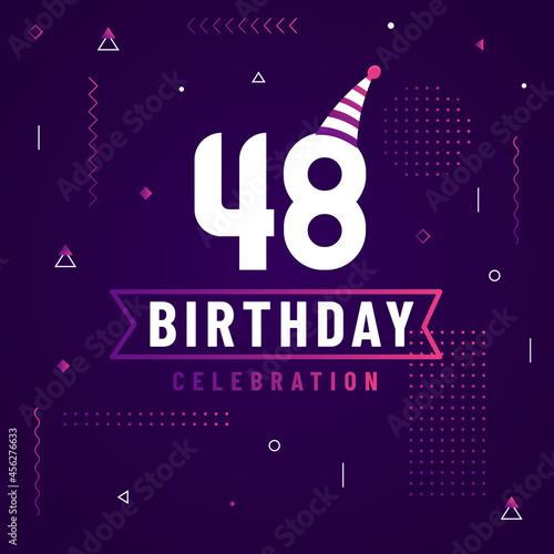 48 years birthday greetings card, 48 birthday celebration background free vector.