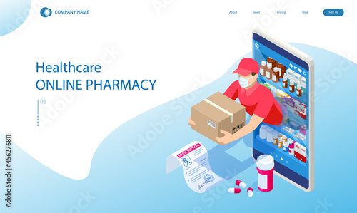Online pharmacy and medicine with a medical app. Buying medicines online. Mobile service or app for purchasing medicines in online pharmacy drugstore.