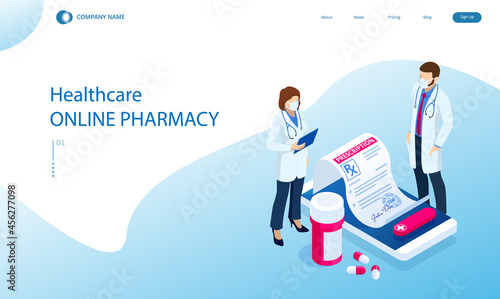Online pharmacy and medicine with a medical app. Buying medicines online. Mobile service or app for purchasing medicines in online pharmacy drugstore.