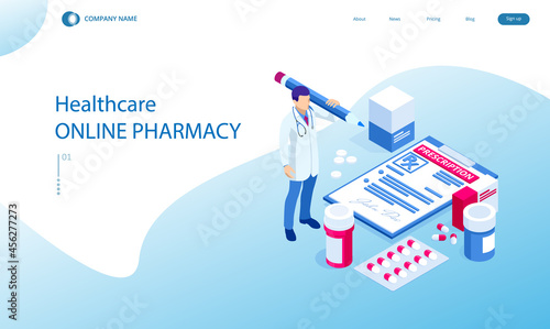 Online pharmacy and medicine with a medical app. Buying medicines online. Mobile service or app for purchasing medicines in online pharmacy drugstore.