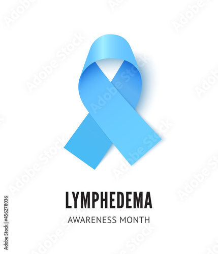 Lymphedema cancer awareness ribbon vector illustration isolated on white background. Realistic vector light blue silk ribbon with loop