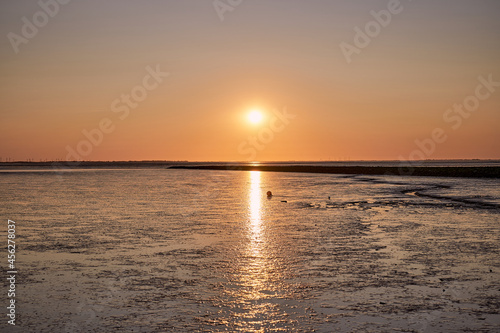 Sehestedt  sunset on the North Sea at low tide  Wadden Sea