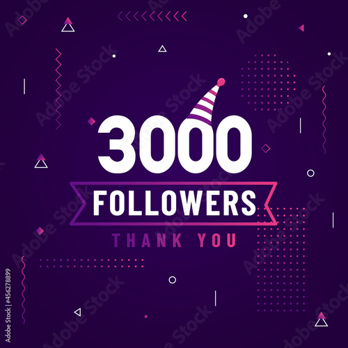 Thank you 3000 followers, 3K followers celebration modern colorful design.