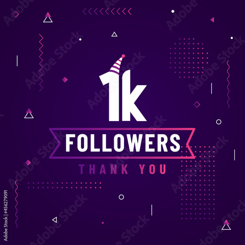 Thank you 1K followers, 1000 followers celebration modern colorful design.