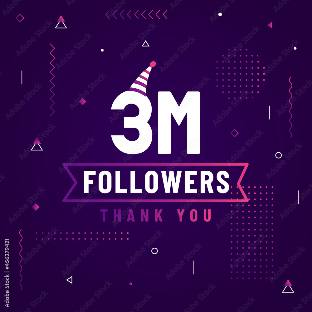 Thank you 3M followers, 3000000 followers celebration modern colorful design.