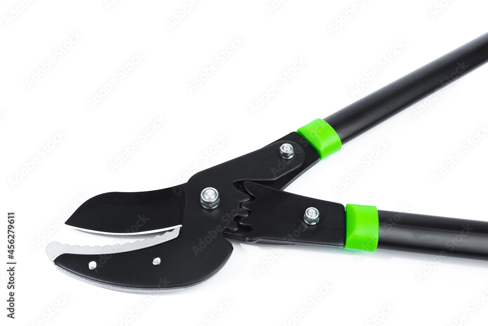 Lopper for pruning branches on trees gardening tools on white background. Lopper for pruning branches on trees gardening tools on white background.