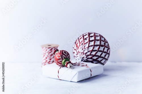 Simple Christmas decoration. Bright background. Close up. Copy space.	