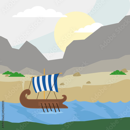 greek galley and beach