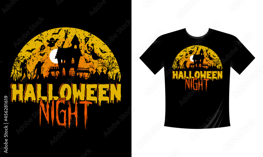 Halloween Night - Cute Scary Halloween T-shirt Design Vector. Good for Clothes, Greeting Card, Poster, and Mug Design, eps vector