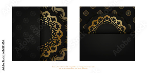 Template Congratulatory Brochure in black with gold Indian pattern