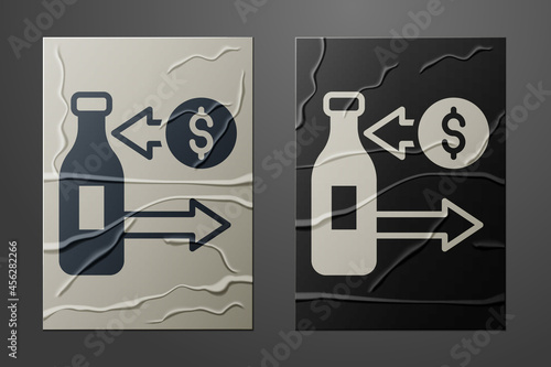White Reception and sale of glass bottles icon isolated on crumpled paper background. Paper art style. Vector