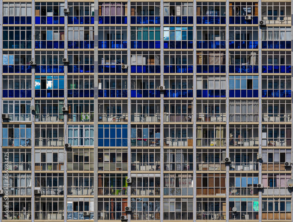 Pattern from colorful balconies in modern residential building