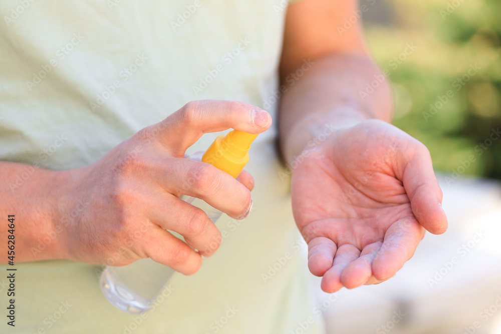 hand disinfection with an antiseptic spray as prevention of coronavirus - Image hand disinfection with an antiseptic spray as prevention of coronavirus - Image