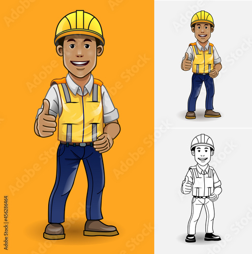 Vector illustration, mascot of construction worker, engineer or civil engineer.