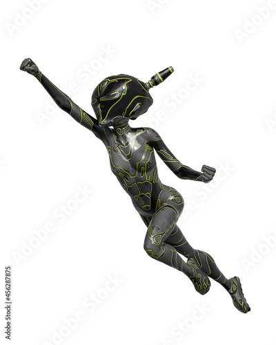 girl is flying up on scifi suit © DM7