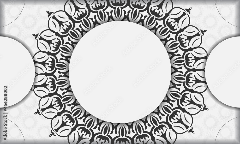Obraz premium White banner template with mandala ornaments and place for your logo and text. Template for print design background with vintage patterns.