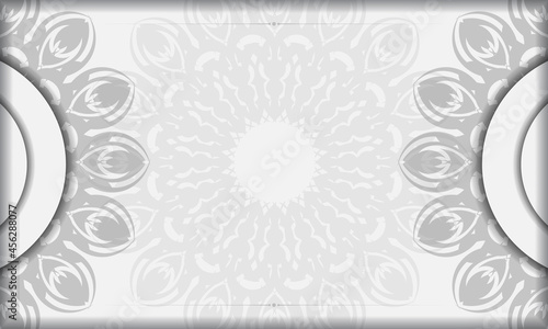 White banner template with mandala ornaments and place for your logo. Design background with black patterns.