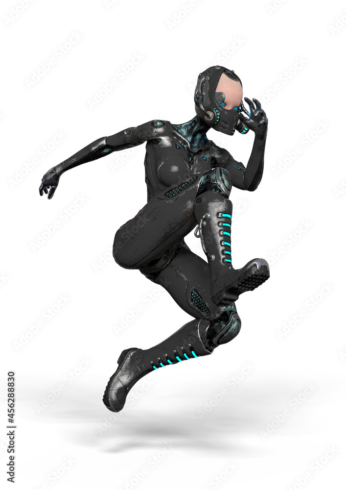 super gynoid is jumping in action super gynoid is jumping in action