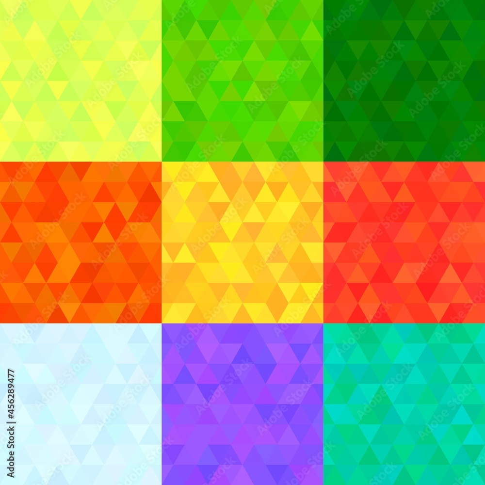 A set of nine seamless triangle patterns in the colors of summer, autumn and winter