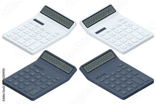 Isometric digital calculator on white background. Office calculator