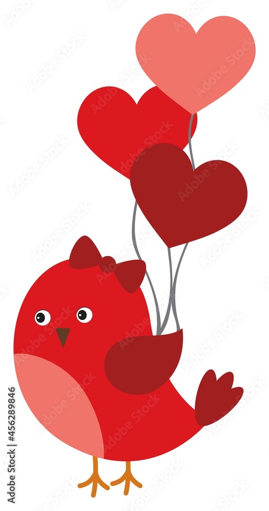 Cute Red Bird with Bow Holding Air Balloons Cute Red Bird with Bow Holding Air Balloons