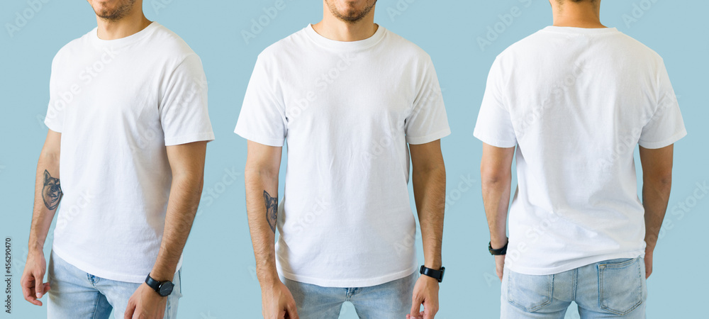 Εκτύπωση καμβά Man wearing a mock up white t-shirt in a studio