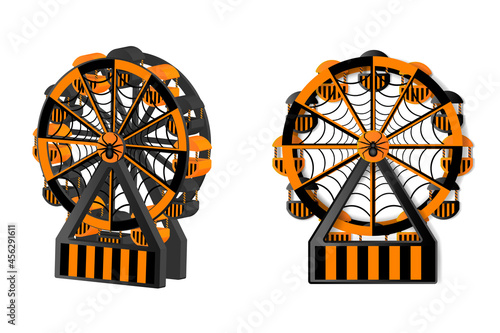 Black and orange halloween ferris wheel with spiderweb and spider