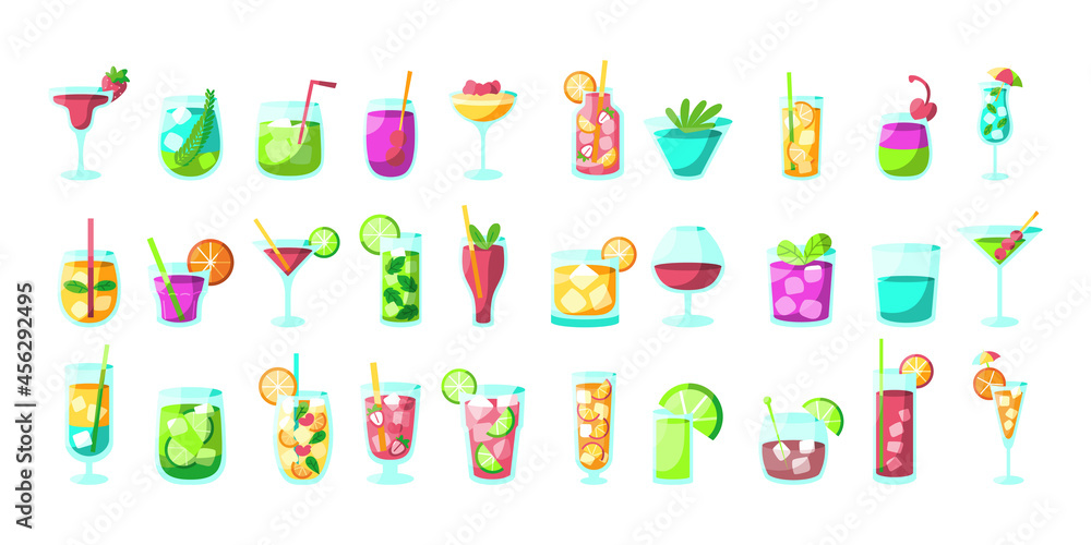 Set of different tropical cocktail icons Vector Set of different tropical cocktail icons Vector