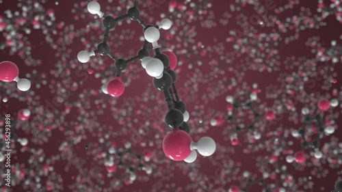 Hydroquinone molecule, conceptual molecular model. Chemical looping 3d animation photo