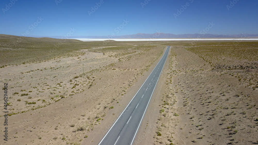 route in desert on high plain shot with drone
