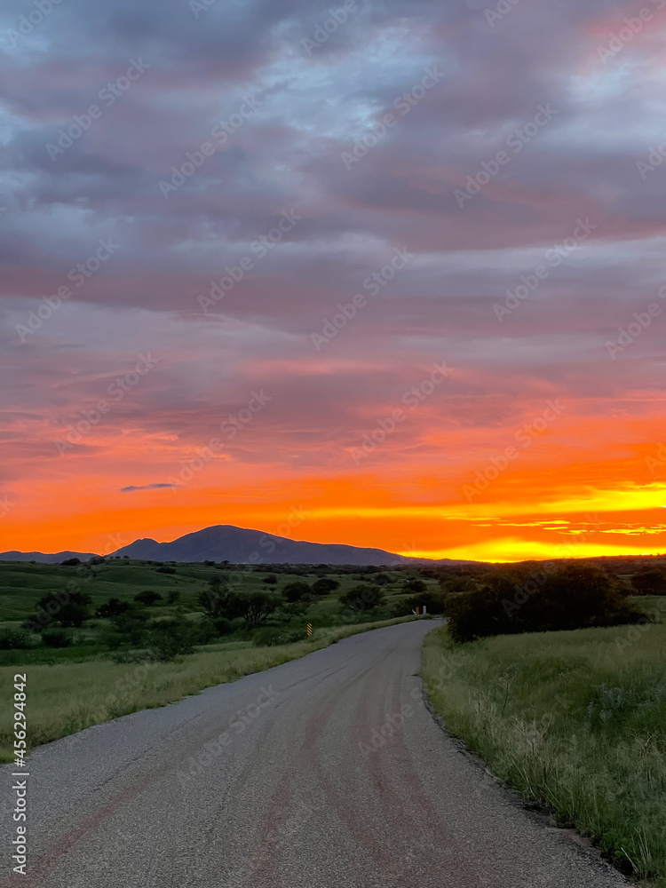 Sunset road grassland prairie in Arizona