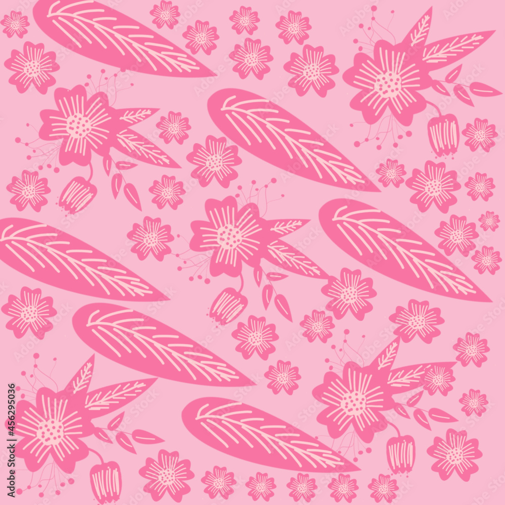 The Spring theme Seamless pattern design of pink flowers and leaves The Spring theme Seamless pattern design of pink flowers and leaves