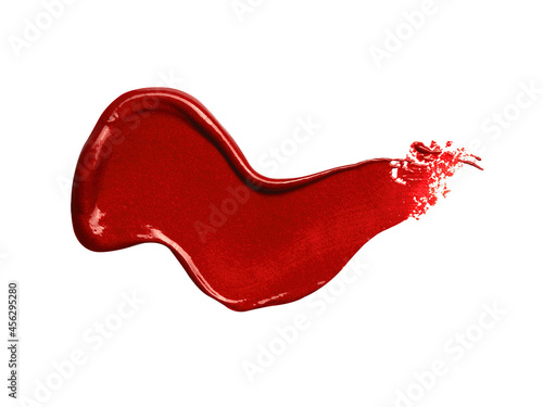 Smudged red lip gloss sample isolated