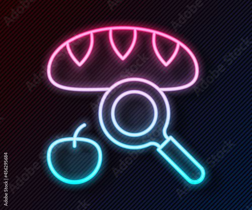 Glowing neon line Searching for food icon isolated on black background. Homelessness and poverty concept. Vector