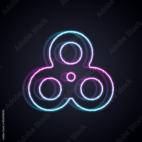 Glowing neon line Fidget spinner icon isolated on black background. Stress relieving toy. Trendy hand spinner. Vector
