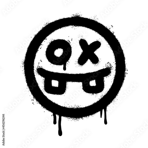 graffiti scary sick face emoticon sprayed isolated on white background. vector illustration.