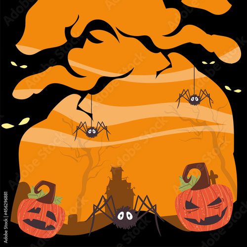 halloween pumpkins and spiders