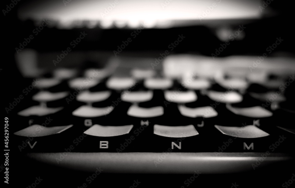 Close-up of computer keyboard in black and white