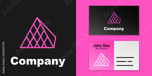 Pink line Louvre glass pyramid icon isolated on black background. Louvre museum. Logo design template element. Vector