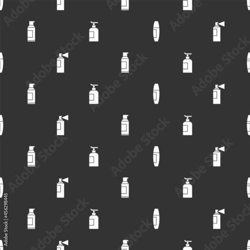 Set Mascara brush, Perfume, Spray can for hairspray and Cream lotion cosmetic tube on seamless pattern. Vector