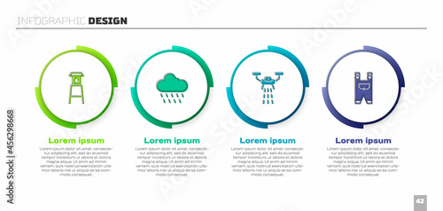 Set Water tower, Cloud with rain, Smart farm drone and Garden worker clothes. Business infographic template. Vector