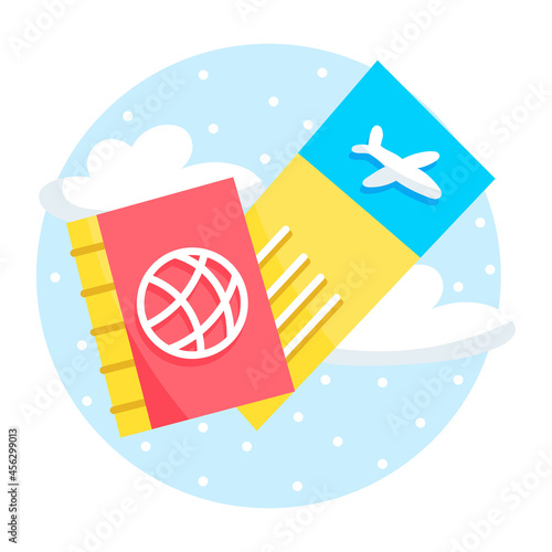 Isolated passport and airplane ticker travel sticker Vector