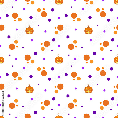 Fototapeta Naklejka Na Ścianę i Meble -  Halloween pattern jack o lantern on white background scary spooky smile pumpkin.