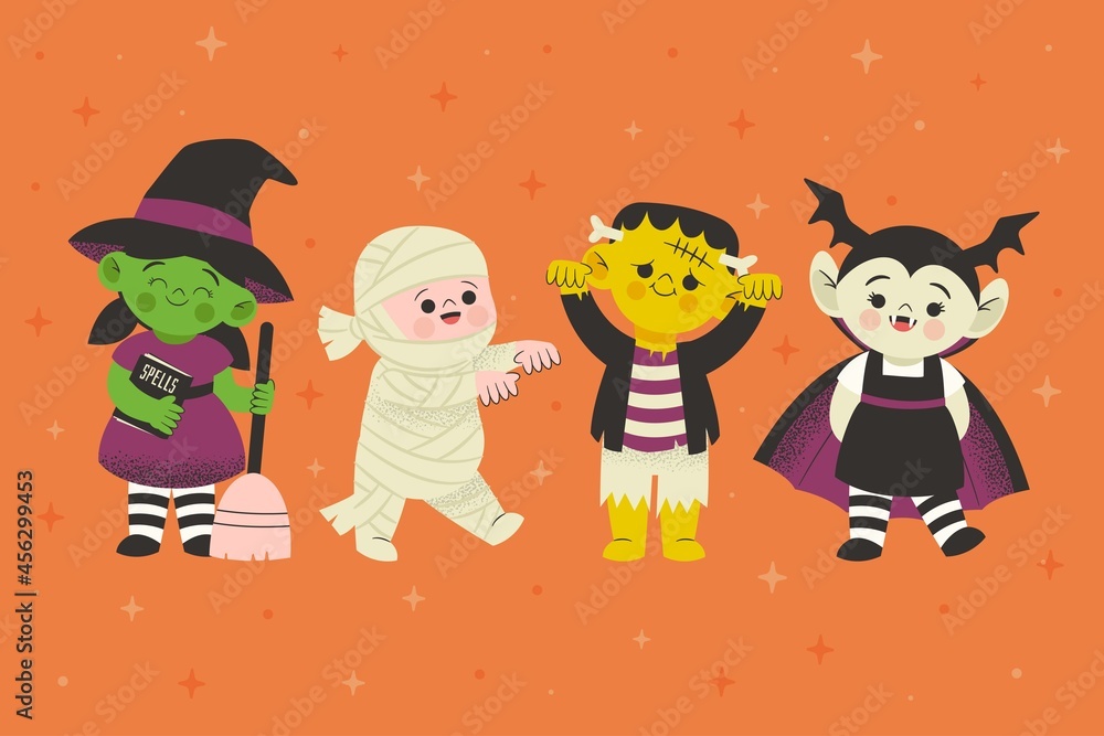 hand drawn halloween character collection design vector illustration